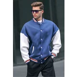 Madmext Navy Blue Oversize Printed College Jacket 6153