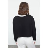 Trendyol Black Relaxed/Comfortable Pattern Knitwear Collared Polar Fleece Inside/Thick Knitted Sweatshirt | Eponuda.ba