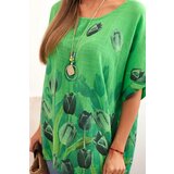 Kesi Włoski Women's cotton shirt with a floral pattern green | Shoptok.si