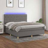  Box spring postelja z vzmetnico LED temno siva 160x200 cm blago, (20789215) Cene