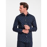 Ombre Men's cotton patterned SLIM FIT shirt - ink | shoptok.hr