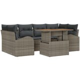 vidaXL Set vrtne sofe od 7 dijelova s jastučićima Sivi Poli Ratan, Dvosjedna vrtna sofa s prostorom za pohranu i jastučićima Sivi Poli Ratan | shoptok.hr