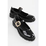 Shoeberry Women's Ophelia Black Patent Leather Daily Ballerinas with Gold Buckle Cene