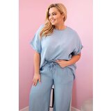 Kesi Włoski Plus Size women's set made of Tencel blouse and tie-waist pants light denim | Shoptok.si