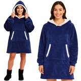 Iso Topla pulover odeja s kapuco in rokavi - hoodie odeja mornarsko modra | Shoptok.si