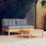 The Living Store Vrtna sedežna garnitura 3-delna s sivimi blazinami borovina - Vrtna Sedežnaa Garnitura, (21476514) | Shoptok.si