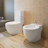 vidaXL Bel keramičen kopalniški set stoječa WC školjka in bide