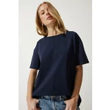 Happiness İstanbul Women's Navy Blue Loose Basic Cotton T-Shirt