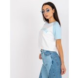 Fashion Hunters White and blue short t-shirt with a cotton print Cene