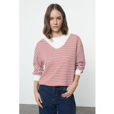 Trendyol burgundy color blocked striped oversize/wide fit collar thick knitted sweatshirt | ePonuda.com
