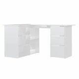 Furnova Kotna pisalna miza visok sijaj bela 145x100x76 cm iverna plošča, (21925252) | Shoptok.si