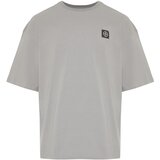 Trendyol Men's Gray Oversize Compass Label 100% Cotton T-Shirt Cene