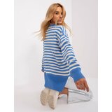 Fashion Hunters Blue and ecru striped oversize knitted sweater Cene