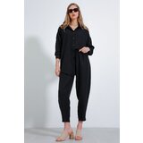 Bigdart Women's Black Oversize Linen Bottom Top Set 6622 | Shoptok.si
