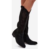 Boto Openwork Women's Knee-High Block Heeled Boots Black Fioris | shoptok.hr
