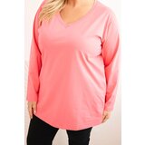 Kesi Plus Size women's blouse with a V-neck and long sleeves pink | Shoptok.si