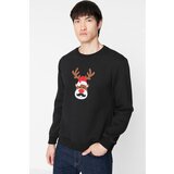 Trendyol Black Men Regular Fit Crew Neck Christmas Themed Embroidery Sweatshirt Cene