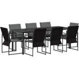 vidaXL Vrtni set za objed 9 kom. Crna i antracit Textilene i čelik - Stol 200 cm +8x stolica | shoptok.hr