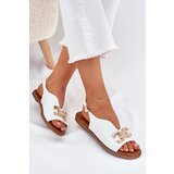EVENTO Women's Sandals With Flat Heel And Golden Decoration White Amelira | Shoptok.si