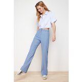Trendyol Indigo Straight/Straight Fit High Waist Ribbed Stitching Woven Trousers | shoptok.hr