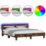  The Living Store Posteljni okvir z vzglavjem in LED dimljen hrast 160x200 cm - Posteljni Okvir, (21532087) | Shoptok.si