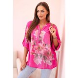 Kesi Włoski Women's cotton blouse with a floral pattern and buttons pink Cijene