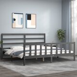 vidaXL Posteljni okvir z vzglavjem siv 200x200 cm trden les Cene