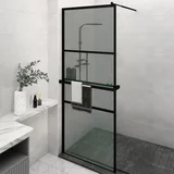 vidaXL Pregrada za tuš s polico črna 80x195 cm ESG steklo in aluminij