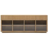 Kave Home Vitrina v hrastovem dekorju z drsnimi vrati v naravni barvi 200x80x40 cm Helvine – | Shoptok.si