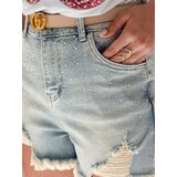 DStreet Spodenki damskie jeansowe z cyrkoniami LIKE A STAR niebieskie | Shoptok.si