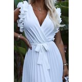 numoco basic Women's pleated midi dress with a neckline and delicate ruffles Numoco | Shoptok.si
