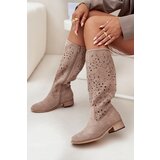 Boto Ladies Cut-Out Ankle Boots With Low Heel Eco Suede Zipped Beige Orchides | Shoptok.si