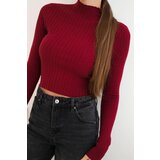 Kesi Włoski Women's ribbed dress with a turtleneck and decorative buttons burgundy | shoptok.hr