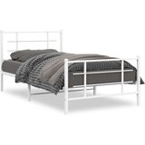vidaXL Kovinski posteljni okvir z vzglavjem in vznožjem bel 100x190 cm | Shoptok.si
