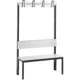 C+P Garderobna klop BASIC PLUS, enostranska, sedežna površina iz HPL, letev s kljukicami, dolžina 1000 mm, bele barve | Shoptok.si