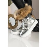 Fenzy gležnarji z umetnim krznom sutera, srebrni | Shoptok.si