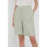 Vero Moda Kratke hlače s dodatkom lana za žene, boja: zelena, glatki materijal, visoki struk