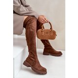 FS1 Knee High Boots With Flat Heel Made Of Eco Suede Brown Arkelia Cijene