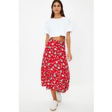 Trendyol Red Floral Patterned Viscose Fabric Midi Woven Skirt Cene