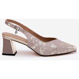 VINCEZA Leather Ladies Sandals On A Heel With Pointed Toes Gold-Silver 66733 | shoptok.hr