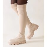 Gemre Long beige fabric platform boots Athira | Shoptok.si