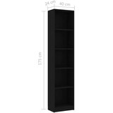 Ormarić za knjige 5 razina crni 40x24x175 cm konstruirano drvo | shoptok.hr