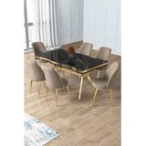 Hanah home trpezarijski set Prah, sto i 6 stolica, ploča u dekoru Sonata, zlatne noge, kapućino tkanina Babyface | Eponuda.com