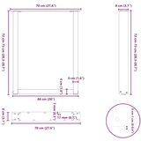 vidaXL noge za blagovaonski stol U-oblik 3 kom Prirodni čelik 70 x (72-73) cm Čelik | shoptok.hr
