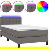 Maison Chic Box spring postelja - Vzmetna postelja z vzmetnico LED siv 90x190 cm umetno usnje SL15644, (21904584) Cene