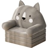 Lean Toys Sklopiva plišana fotelja za djecu Mačka 56x50cm / 120 cm - siva | shoptok.hr