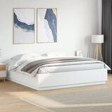 Maison Chic Posteljni okvir - Dvoposteljna postelja - Zakonska postelja z LED lučkami bel 180x200 cm inženirski les, (21696721) | Shoptok.si