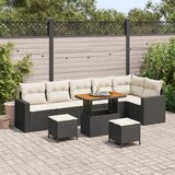 vidaXL 9-delni set vrtnega kavča z blazinami Črn Poly Rattan akacija, 3-delni set vrtne jedilnice z blazinami Črn Poly Rattan akacija | Shoptok.si
