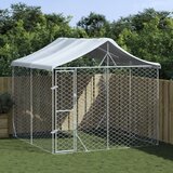 vidaXL zunanja pasja ograda s streho srebrna 3x3x2,5 m pocinkano jeklo | Shoptok.si