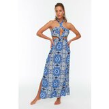 Trendyol Blue Floral Pattern Cut Out Detailed Dress Cene